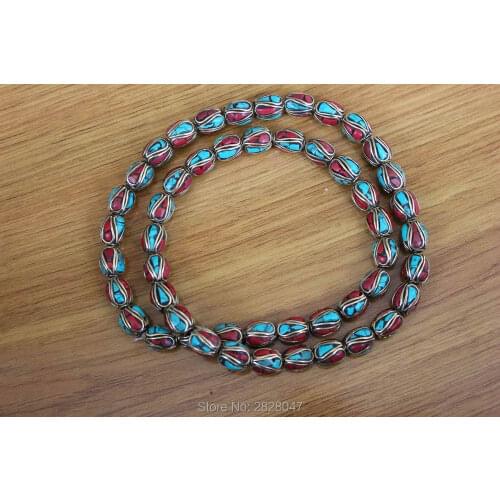 BD157 Handmade Nepal Brass Inlaid Colorful Stone 10mm Loose Beads Ethnic Tibetan Spacer Beads Diy Beads 10 PCS Lot