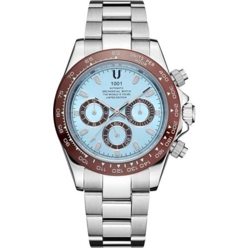 U1001 brand luxury mens automatic mechanical watch 40mm blue dial stainless steel watch ceramic bezel Watches Wristwatch