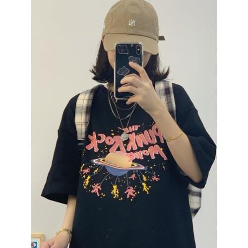 Maxxo Harajuku shirt planet T-shirt Female Vintage Top Grunge Clothes Lgbt Unisex Couple clothes Gothic Oversized Streetwear