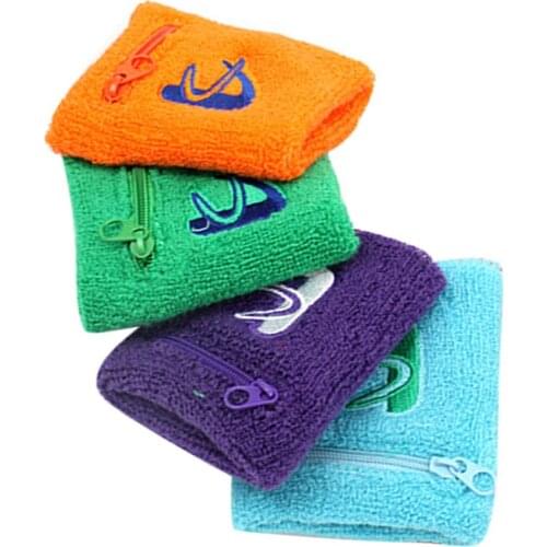 4PCS Cotton Sweat-Absorbent Towel Wrist Wallet Wristband with Zipper Suitable for Running Walking Basketball Tennis Hiking