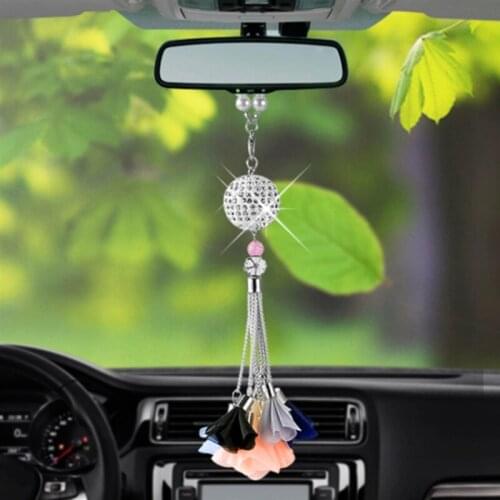 Crystal Ball Diamond Rear View Mirror Pendant Car Rear View Mirror Pendant Birthday Gift Car Decoration Accessories