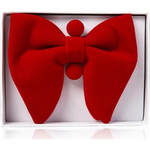 Ikepeibao Velvet Classic Red Bowties Neckwear hanky Cufflinks Mens Tuxedo Bow Tie Hankie Necktie Set Accessaries