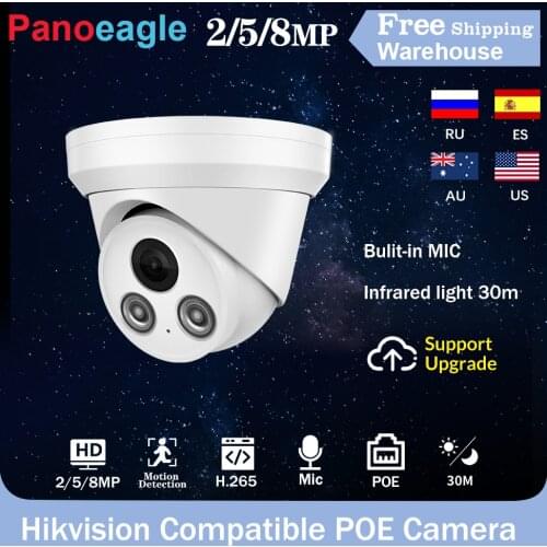 Hikvision Compatible 8MP 5MP 2MP IP Camera Outdoor Security CCTV Camara Poe Bulit-in Mic 1080P IR 30m H.265 P2P Motion Detection