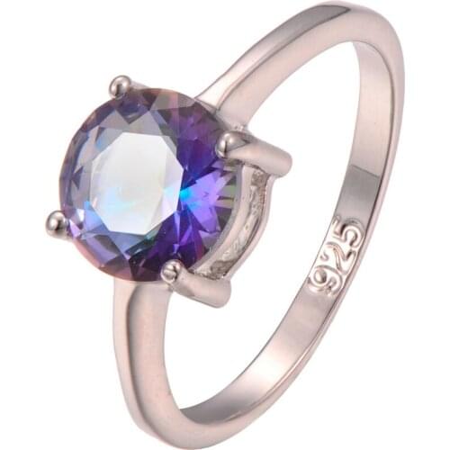 Classic Style Rose Rainbow Crystal Zircon 925 Sterling Silver Wedding Party Fashion Design Ring Size 5 6 7 8 9 10 11 12 PR30