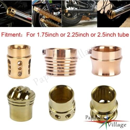 Brass Ribbed Drilled Cafe Racer 1.75" 2.5" Exhaust Tip Old Shool Retro Exhaust Pipe End Tip Cap 2.25" 2" for Chopper Bobber