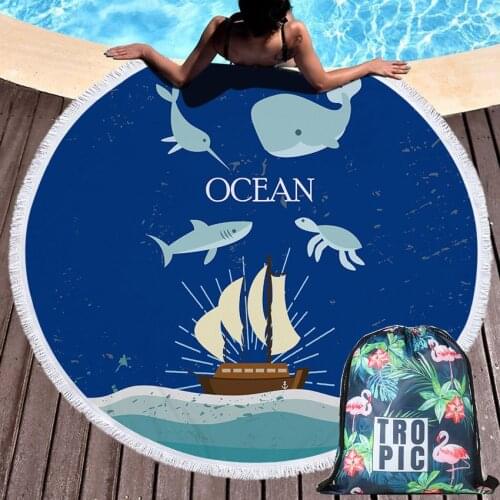 150cm Summer Beach Towels Tortoise Dolphin Fish Sports Bath Towels Blanket Bikini Cover Up With Drawstring Backpack Bag Seaside