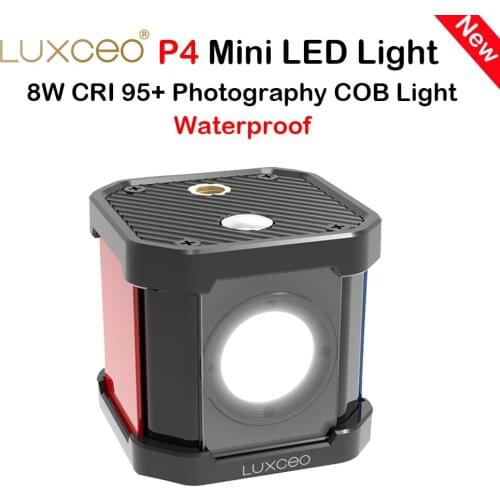 LUXCEO P4 LED Video Light Mini Portable 8W IP68 Photography COB Light Waterproof Color Filter Diffuser Honeycomb for DSLR Sony