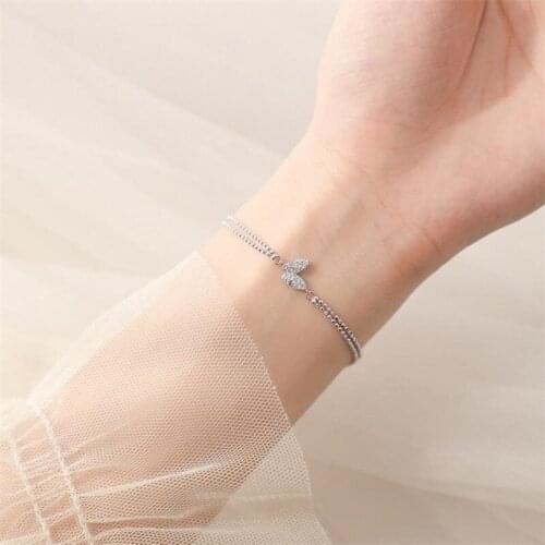 Trendy Butterfly Bracelets For Girl Christmas Gift Fashion 925 Sterling Silver Bracelet Lady Double Layer Link Bracelets Female