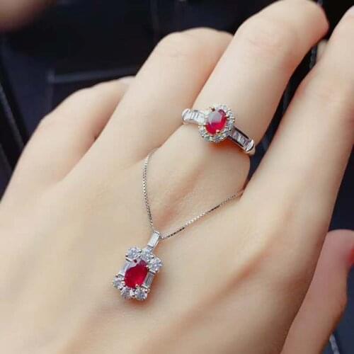 Jewelry set Natural Ruby Pendant Ring sets Women Jewelry 4x6mm