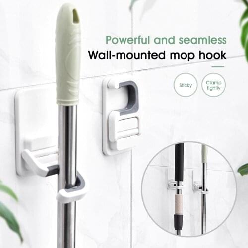 Non-Slip Folding Wall Hook Mop and Broom Holder Wall Mounted Broom Organizer Home Storage Rack Kitchen Bathroom Adhesive