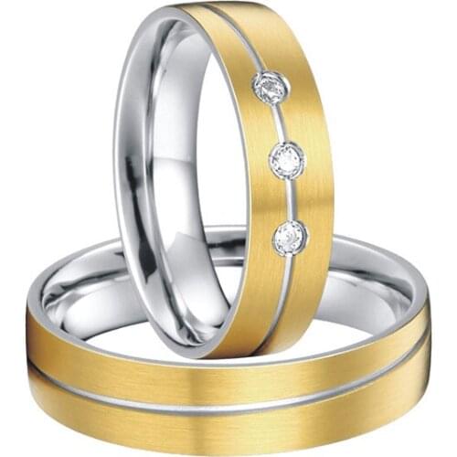 Custom Bridal Pair titanium steel rings wedding band sets 2015 new gold color alliances anel