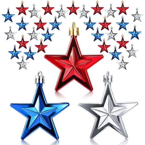 6/12/18/24pcs 4th of July Patriotic Decor Blue Red Silver Stars 2.7" Christmas Tree Hanging Decoration Supplies RERI889