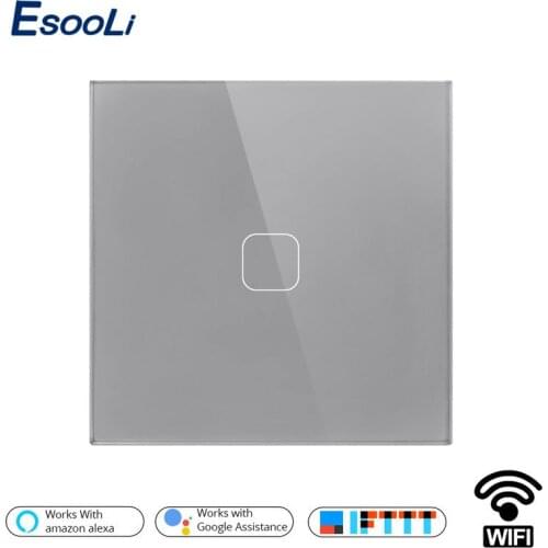 Esooli EU Standard Tuya Smartlife WiFi APP Control Light Switch Google Home Amazon Alexa Voice Control 1 Gang Touch Switch