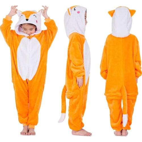 Kigurumi Girls New Fox Animal Cartoon Flannel Fox Pajamas Cosplay Costume For Kids Girl Unicorn Pijamas Boys Kigurumi Pijamas