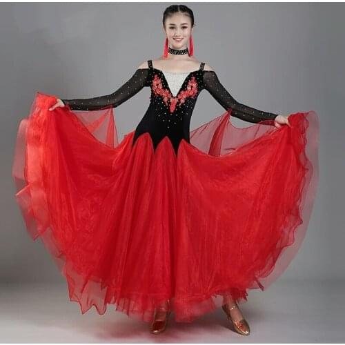 Red sequins Adult ballroom waltz dresses for ballroom dancing Standard Competition flamenco dance dress woman foxtrot dress