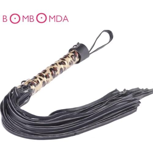 BDSM Leather Whip Leopard Print Black Spanking Whips Bondage Flogger Adult Slave Game Products Couples Sex Toys for Men Women