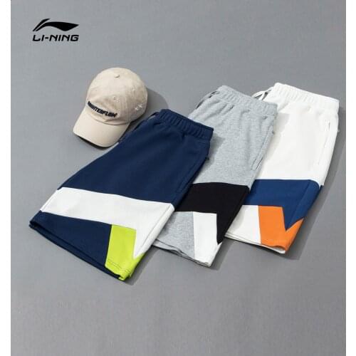 LINING 2021 Summer New Men Sports Shorts Fashion Casual Splicing Knitted Comfortable Soft Short Pants AKSR569