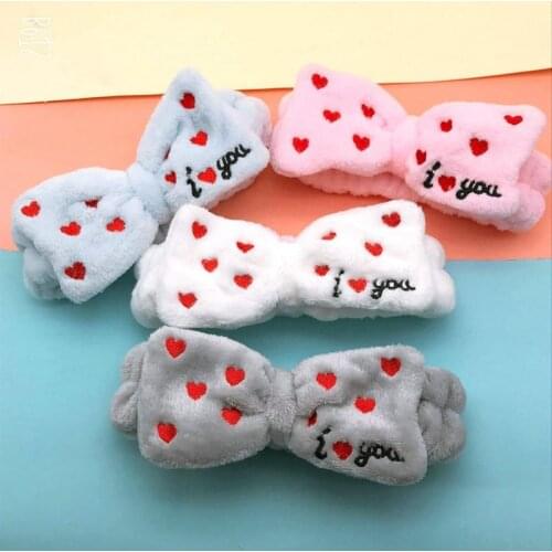 2020 New Heart Print Headbands for Women Girls Bow Wash Face Turban Makeup Elastic Hair Bands Hair Accessories