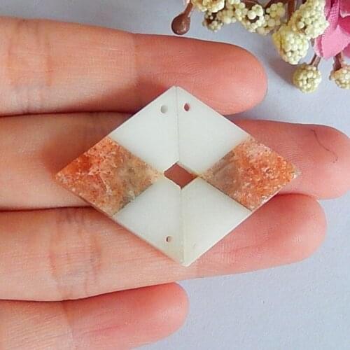 Natural Gemstone White jade with sun stone intarsia heart shape fashion women Earrings Bead,20x29x4mm,6.1g