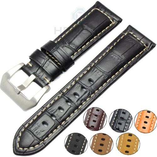 22mm 24mm Watchbands Men Thick Genuine Leather Watch Band Strap For Panerai Bracelet Brown Black Wristwatches Accessories