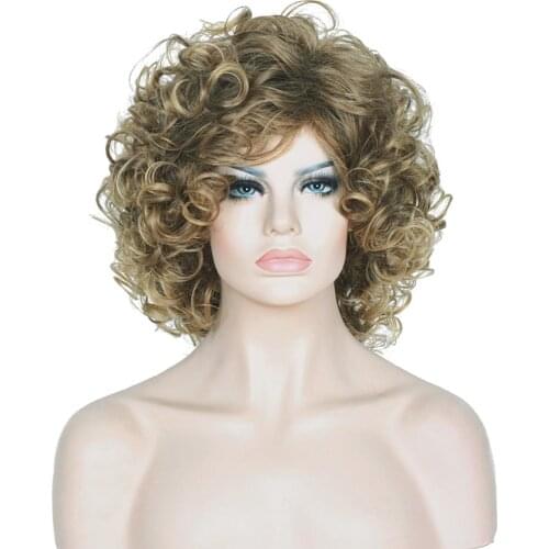 StrongBeauty Womens Wig Synthetic Blonde Mix Shotr Curly Natural Fluffy Hairstyles Hair Capless Wigs