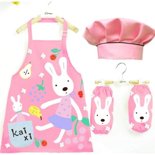 5Color Baby Girls Chef Uniform Cook Baking Drawing Painting Waterproof Clothing for Boys Apron+sleeve+hat Costumes Set