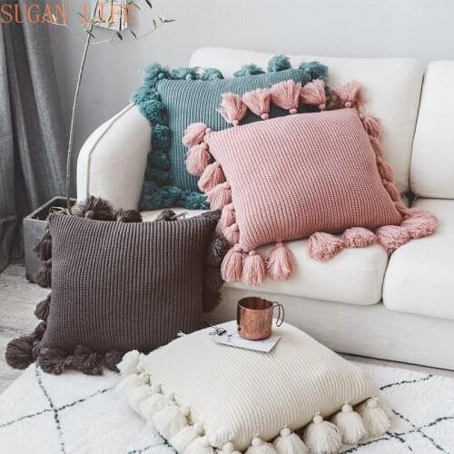 Knit Cushion Cover Solid Ivory Grey Pink Ivory Green Solid Pillow Case 45*45cm Soft For Sofa Bed Nursery Room Decorative