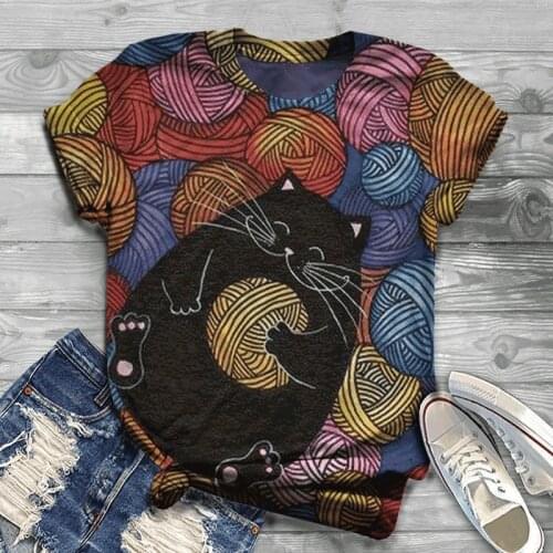 Size Shirts S-4XL 3D Cute Coil Cat Animal Printed T Shirt Harajuku T-Shirt O Neck Short Sleeve Tees Casual Summer Women Tops