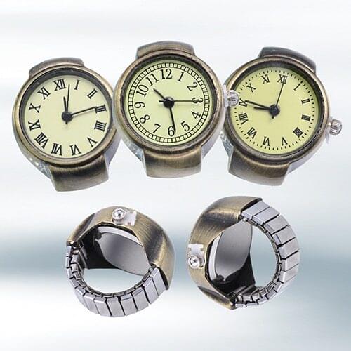 Womens Vintage Punk Style Creative Round Alloy Quartz Finger Ring Watch