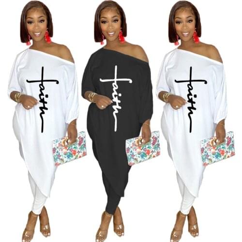 S-2XL two piece set fall clothes for women fashion irregular long sleeve top and pants sets Wholesale Dropshipping