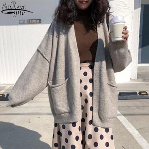 2021 Long Sleeve Women Sweater New Loose Thicken V-neck Cardigan Autumn and Winter Sweater Fashion Knitted Women Sweater 11261