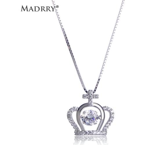 Madrry Splendid Cross Crown Shape Silver Necklace Smart Dancing CZ Zircon Small Pendants Women Girls Gifts Necklace Jewelry