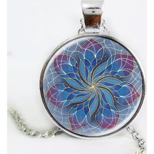 1PCS Fashion mandala flower pendant & necklace cabochon jewelry om symbol buddhism zen henna yaga necklace 2020