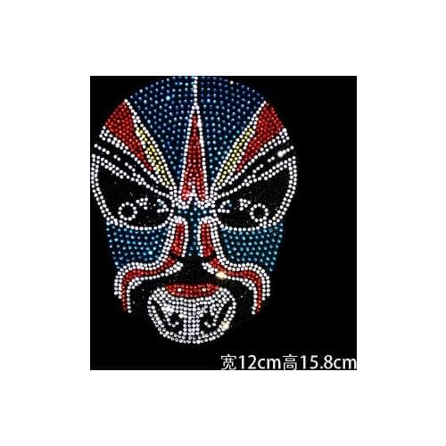 2pc/lot Peking Opera skull face hot fix rhinestone transfer motifs iron on crystal transfers design iron on applique patches