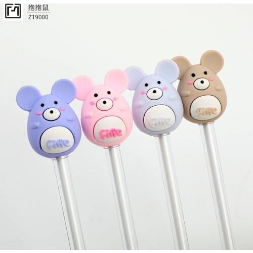 2 pcs/lot Cute Hug Mouse Soft Rubber Animal Pens Gel Ink Pen Smooth Writing Quick Dry Kawaii School Supplies Stationery Gift