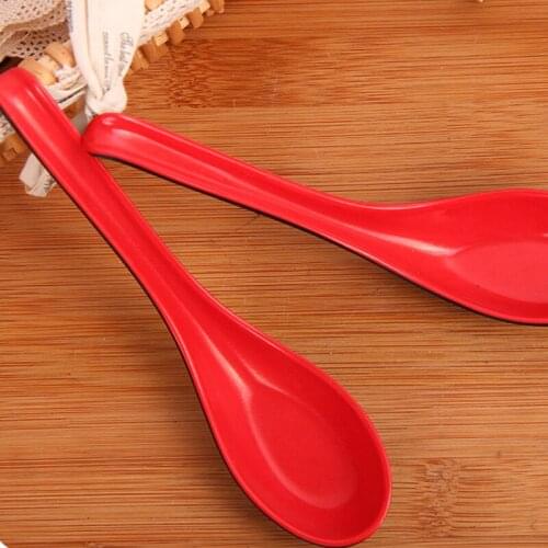 2pcs/bag Home Flatware Plastic Red Soup Porridge Spoon Red/black Kitchen Tableware Japanese Long Handle Dinnerware Cooking Tools