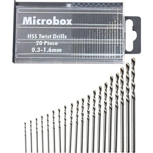 20pcs/set 0.3-1.6mm Mini Drill Bit High Speed Steel Twist Drill Bit Set Micro HSS drill bit set with Case Woodworking Tool