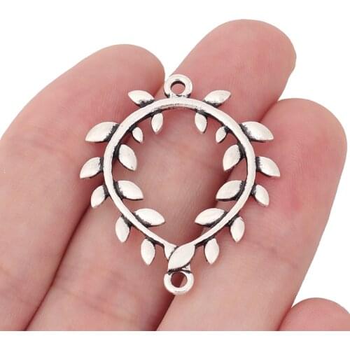 20 x Tibetan Silver Olive Branch Leaf Connectors Charms Pendants for DIY Bracelets Jewelry Making Accessories 35x30mm