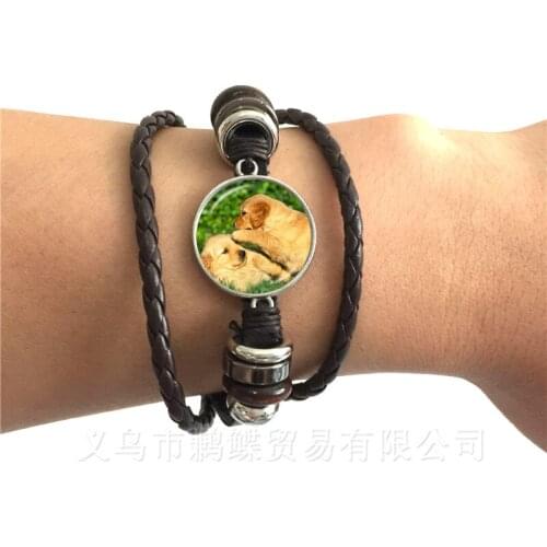 2018 New Trendy Cute Chihuahua Dog Bracelet 20mm Glass Dome Black/Brown Leather Bangle Fashion Anime Cartoon Jewelry Gift