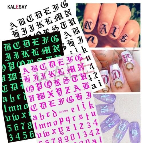 2020 Old English Font Nail Stickers Manicure Design Decoration 3D Nail Art Decal Back Glue Stickers for Nails Decal Decoration