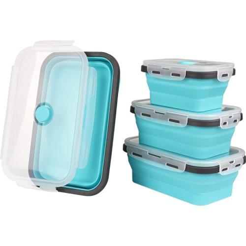 4pcs/set Silicone Collapsible Lunch Box Food Storage Container Microwavable Portable Picnic Camping Rectangle Outdoor Box