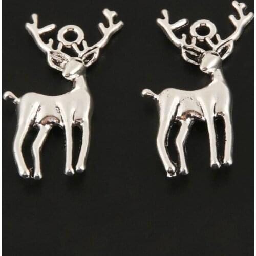 5pcs Charms Christmas Deer Silver Color Pendant For Bracelet Necklace Jewelry Making Handmade DIY