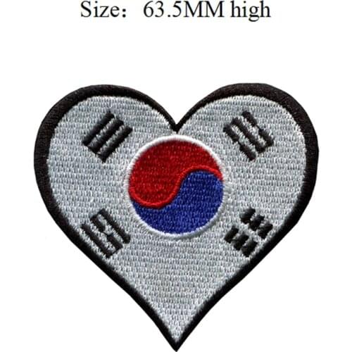 63.5MM high Korea flag patch of heart iron-on transfer/patch embroidery/kids iron on patches