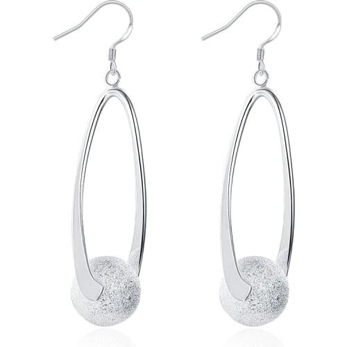 Promotion!!Wholesale Price Silver Color Earrings For Women Fashion Wedding Jewelry Two Line Clip Sand Ball Long Drop Earring