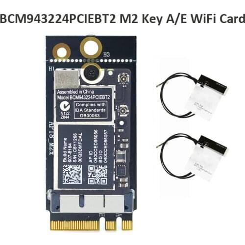Broadcom BCM943224PCIEBT2 300Mbps Bluetooth 4.0 NGFF M.2 Key A/E Card+Antennas for Mac OS Hackintosh