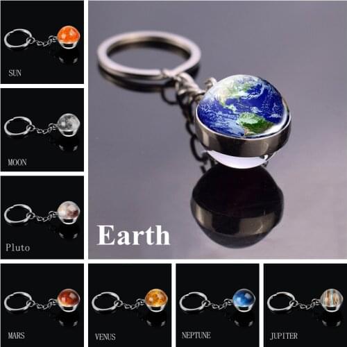 Solar System Planet Keychain Galaxy Nebula Space Universe Keyring Moon Earth Mars Art Picture Double Side Glass Ball Key Chain