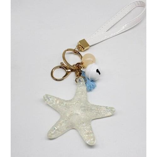 Hot New Cartoon Sea World Starfish Pearl Keychain Key Chain KeyRing Crystal Pendant Keychain Women Gift