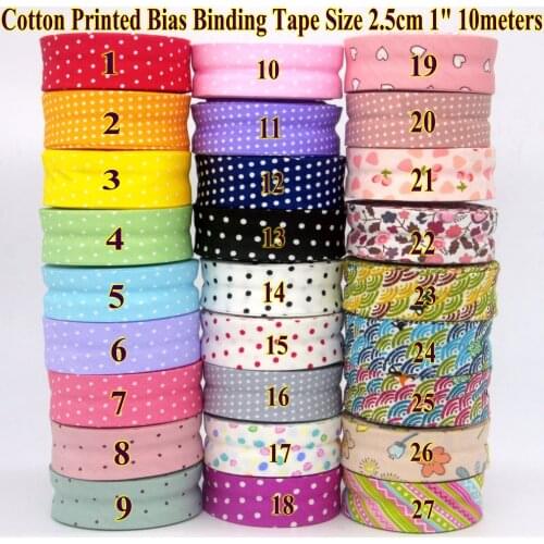Cotton Bias Tape with Dots Spots Size 25mm 1 " 2.5cm *10 Meters Per Roll DIY Handmade Sewing Material