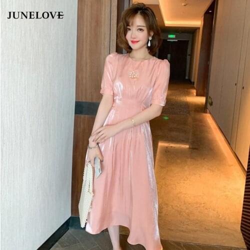 HStar Women Summer Short Sleeve Midi Dress Vintage Sequined Female Dress Casual Holiday Office Lady Korean Vestidos