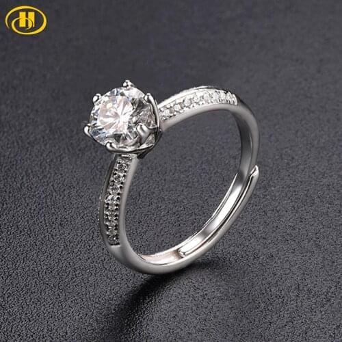 Hutang Solid 925 Sterling Silver Ring 1 Carat Moissanite Rings Exquisite Style Fine Jewelry for Womens Valentines Day Gift